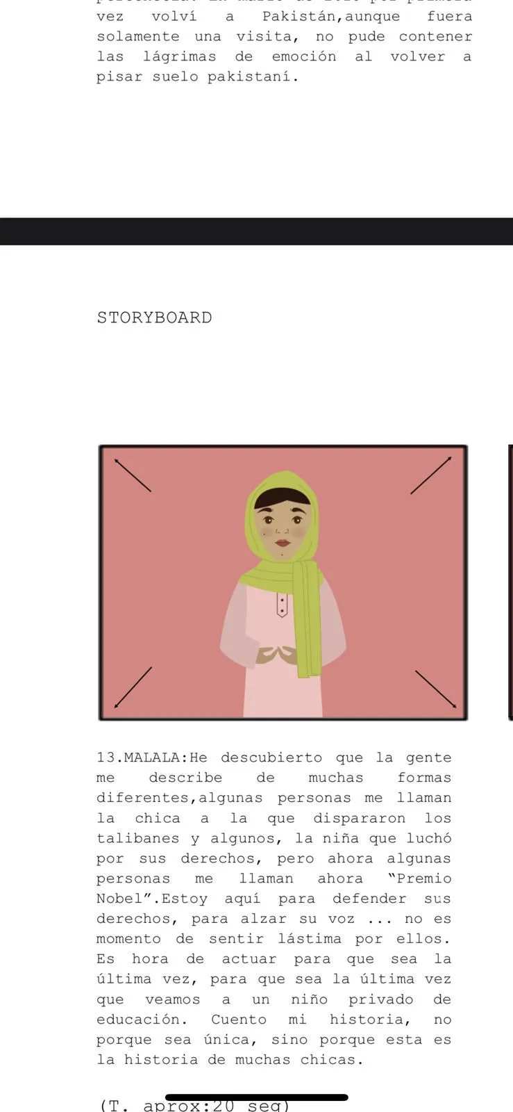 Animación 2D — Malala · Storyboard escena 13