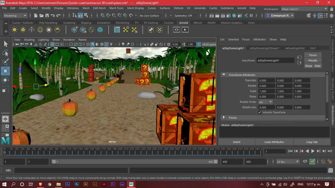Captura de Autodesk Maya mostrando el modelado de la escena Crash Bandicoot